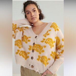 Anthropologie Distressed Floral Sweater
